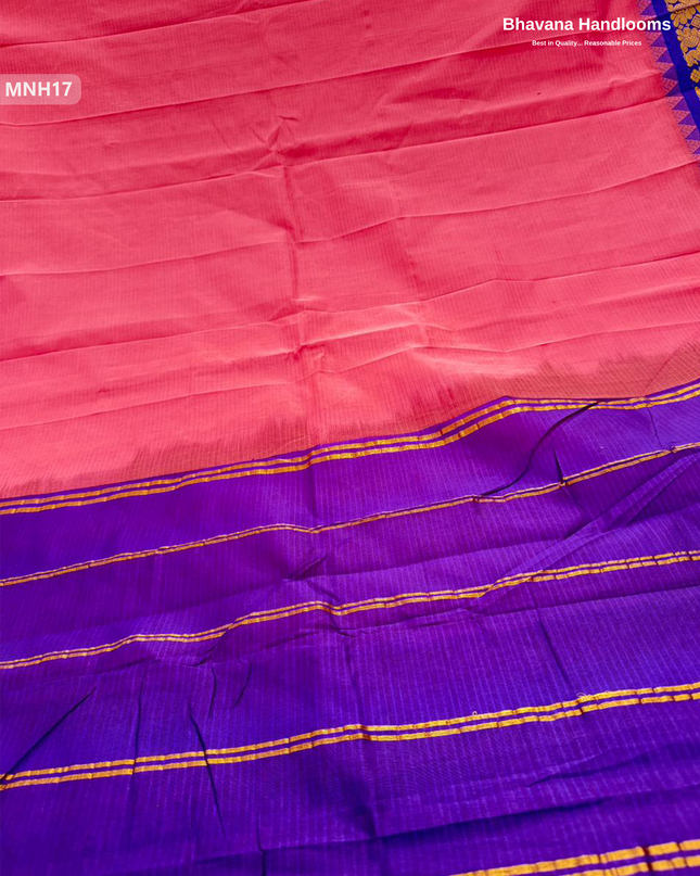 Mini Gadwal Cotton Saree in Light Pink with Small Zari Border | Without Blouse