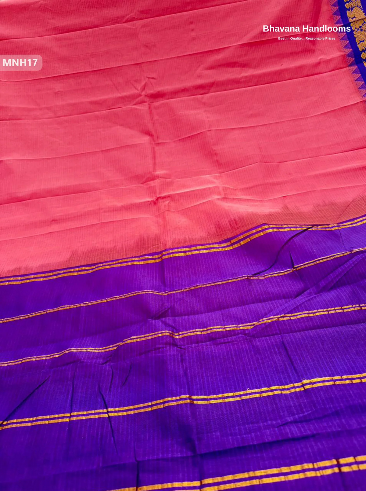Mini Gadwal Cotton Saree in Light Pink with Small Zari Border | Without Blouse