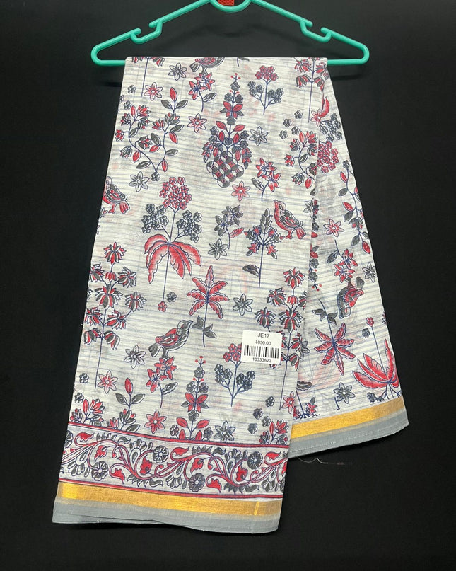 Chirala cotton saree half white shade and printed blouse