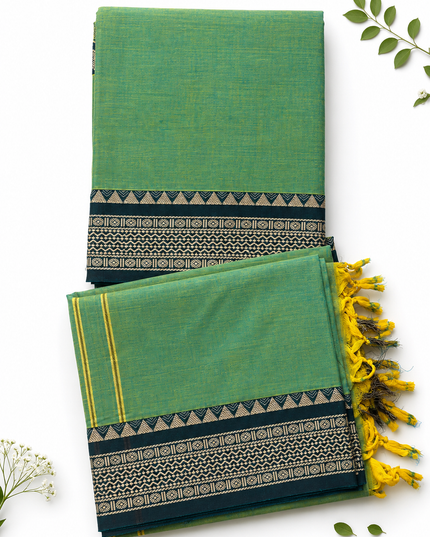 Traditional Wear Narayanpet Mercerised Cotton Dress Material with Parrot Green Colour | Woven Border