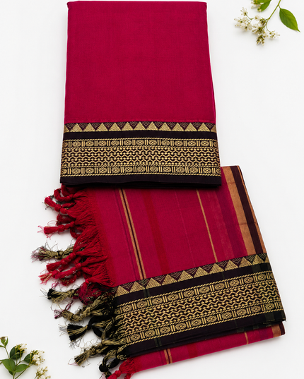 Traditional Wear Narayanpet Mercerised Cotton Dress Material with Rani Pink Colour | Woven Border