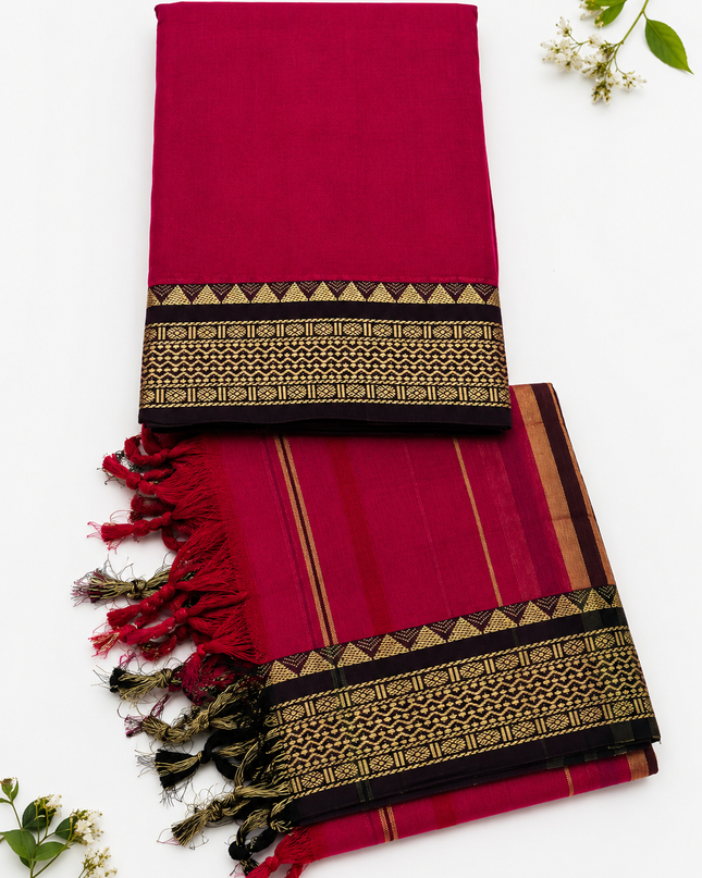 Traditional Wear Narayanpet Mercerised Cotton Dress Material with Rani Pink Colour | Woven Border