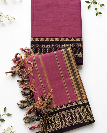 Traditional Wear Narayanpet Mercerised Cotton Dress Material with Wine Purple Colour | Woven Border