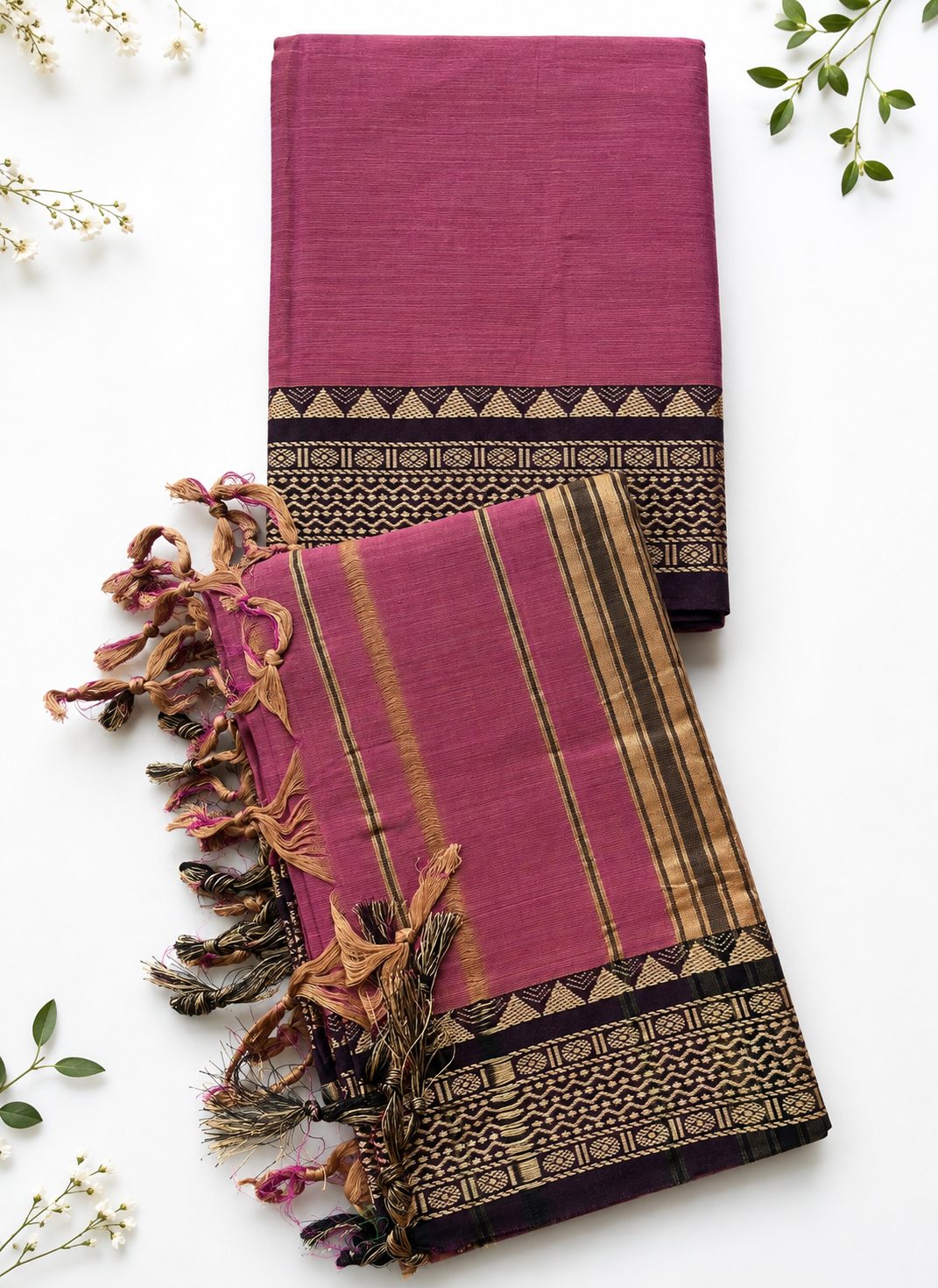 Traditional Wear Narayanpet Mercerised Cotton Dress Material with Wine Purple Colour | Woven Border
