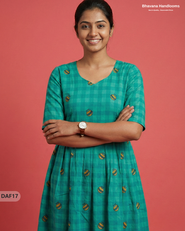 Comfortable Daily Wear Cotton Frock – Sea Green Colour | Half Lining