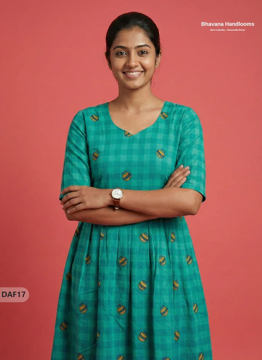Comfortable Daily Wear Cotton Frock – Sea Green Colour | Half Lining