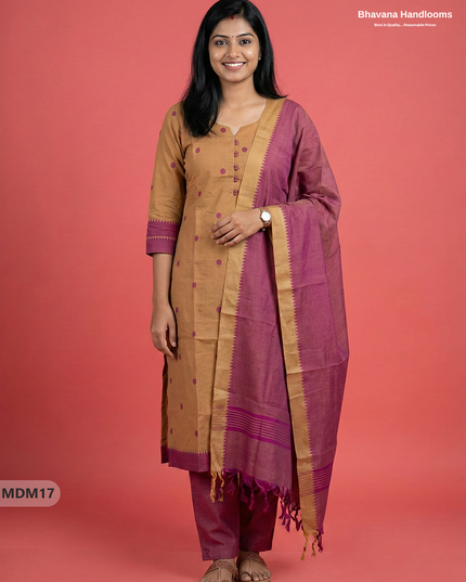 Mangalagiri Cotton 3PC Set with Full-Length Lining & Elastic Pocket Bottom – Indian Yellow