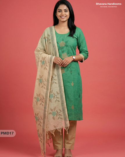 Ready-to-Wear Floral Print 3PC Kurti Set with Mirror Work | Green colour