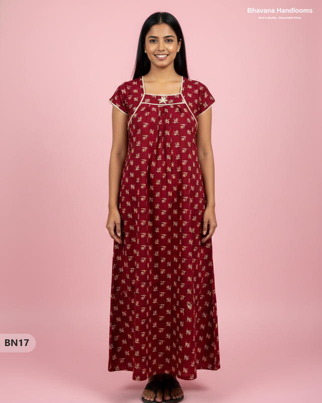 Cotton Printed Nighties | Comfortable Free Size Nightwear for Women