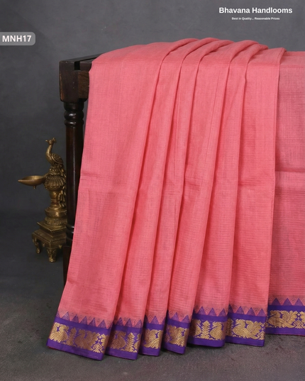 Mini Gadwal Cotton Saree in Light Pink with Small Zari Border | Without Blouse