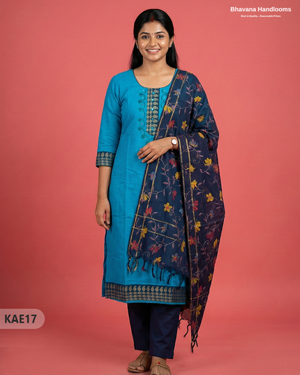 Readymade Mangalagiri Cotton Kurti Set in Blue with  Mirror Finishing Design