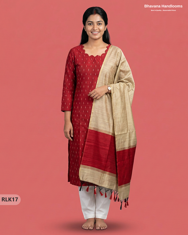 Raw Silk 2PC Set in Red Colour | Top & Bottom Only Ethnic Wear