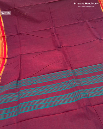 Authentic Kanchi Cotton Handloom Saree – Maroon Colour (Without Blouse)