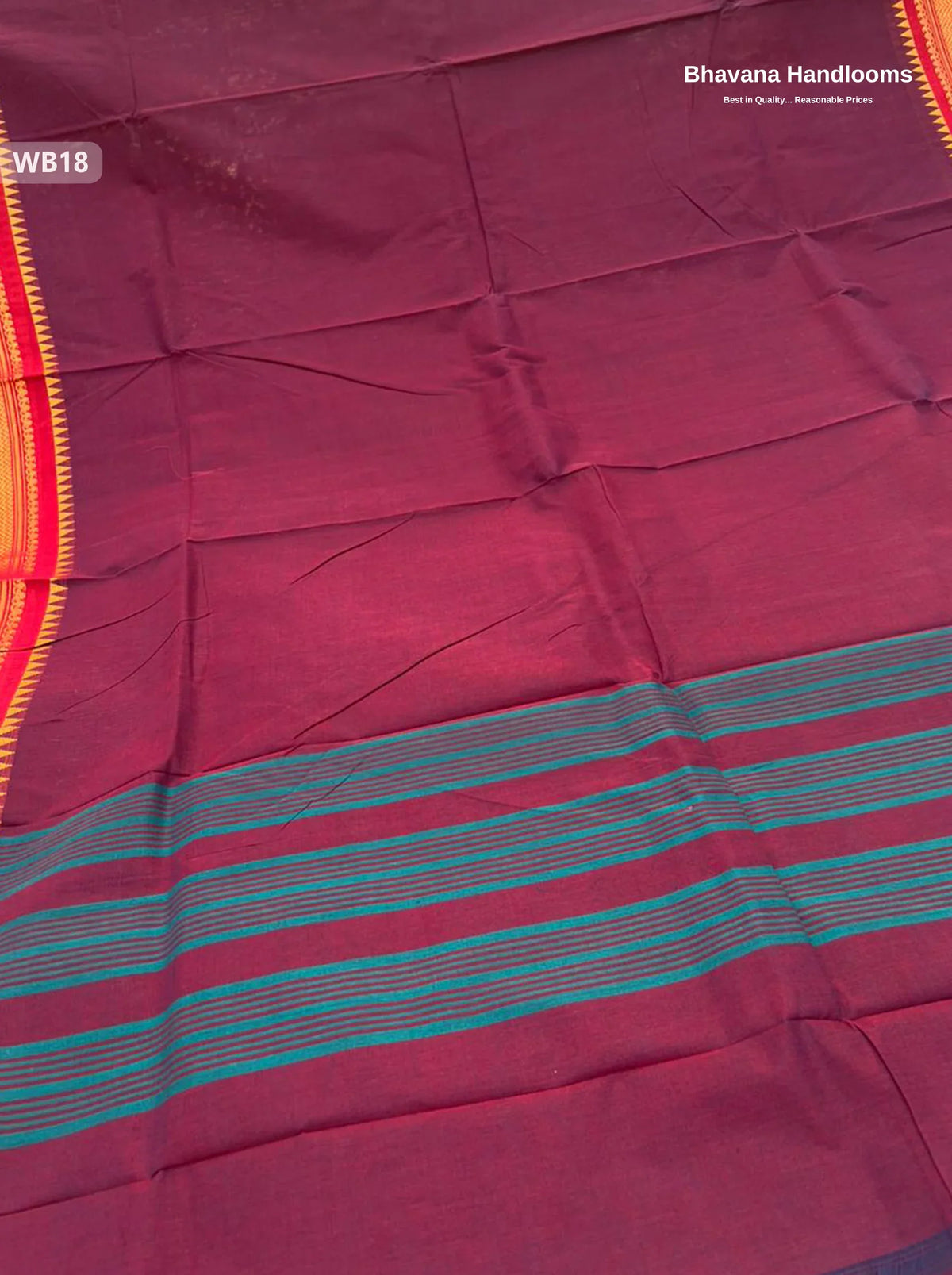Authentic Kanchi Cotton Handloom Saree – Maroon Colour (Without Blouse)
