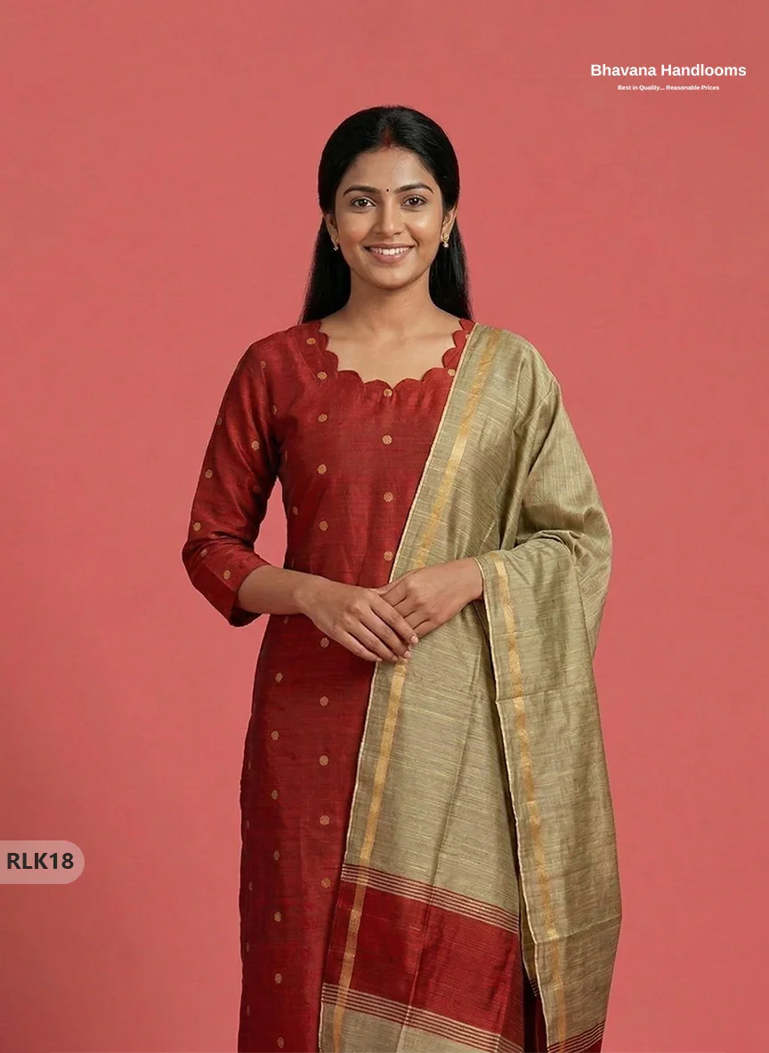 Raw Silk 2PC Set in Red Colour | Top & Dupatta Only Ethnic Wear