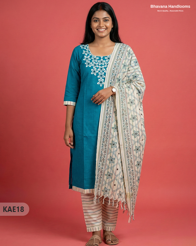 Readymade Cotton Kurti Set in Sea Green with Mirror Finishing Design