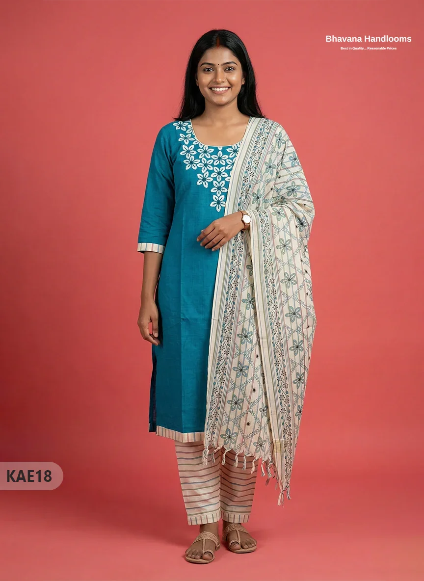 Readymade Cotton Kurti Set in Sea Green with Mirror Finishing Design