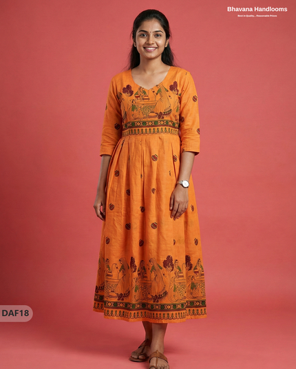 Comfortable Daily Wear Cotton Frock – Orange Colour | Half Lining