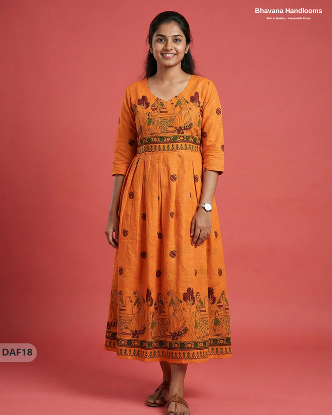 Comfortable Daily Wear Cotton Frock – Orange Colour | Half Lining