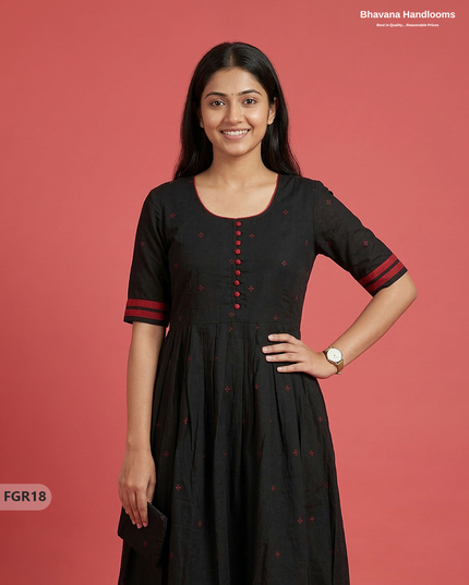 Summer Special Premium Cotton Handloom Frock with Woven Design | Black Colour