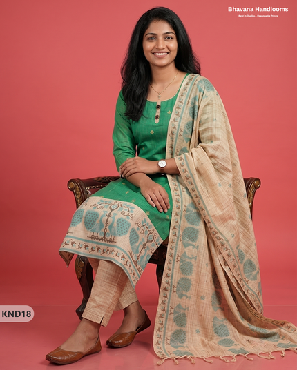 Designer Printed Cotton Floral 3PC Kurti Set in Parrot Green Colour | Full-Length Lining | Ready-to-Wear