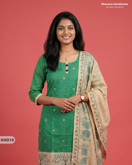 Designer Printed Cotton Floral 3PC Kurti Set in Parrot Green Colour | Full-Length Lining | Ready-to-Wear