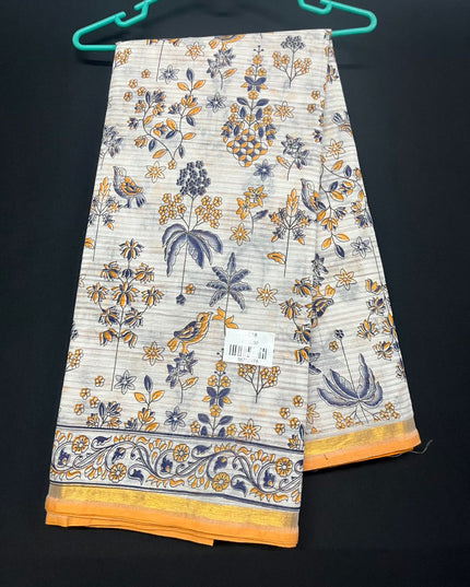Chirala cotton saree half white shade and printed blouse