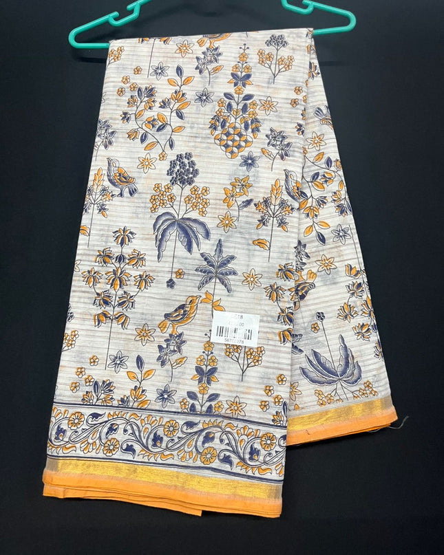 Chirala cotton saree half white shade and printed blouse