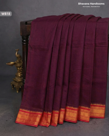 Authentic Kanchi Cotton Handloom Saree – Maroon Colour (Without Blouse)