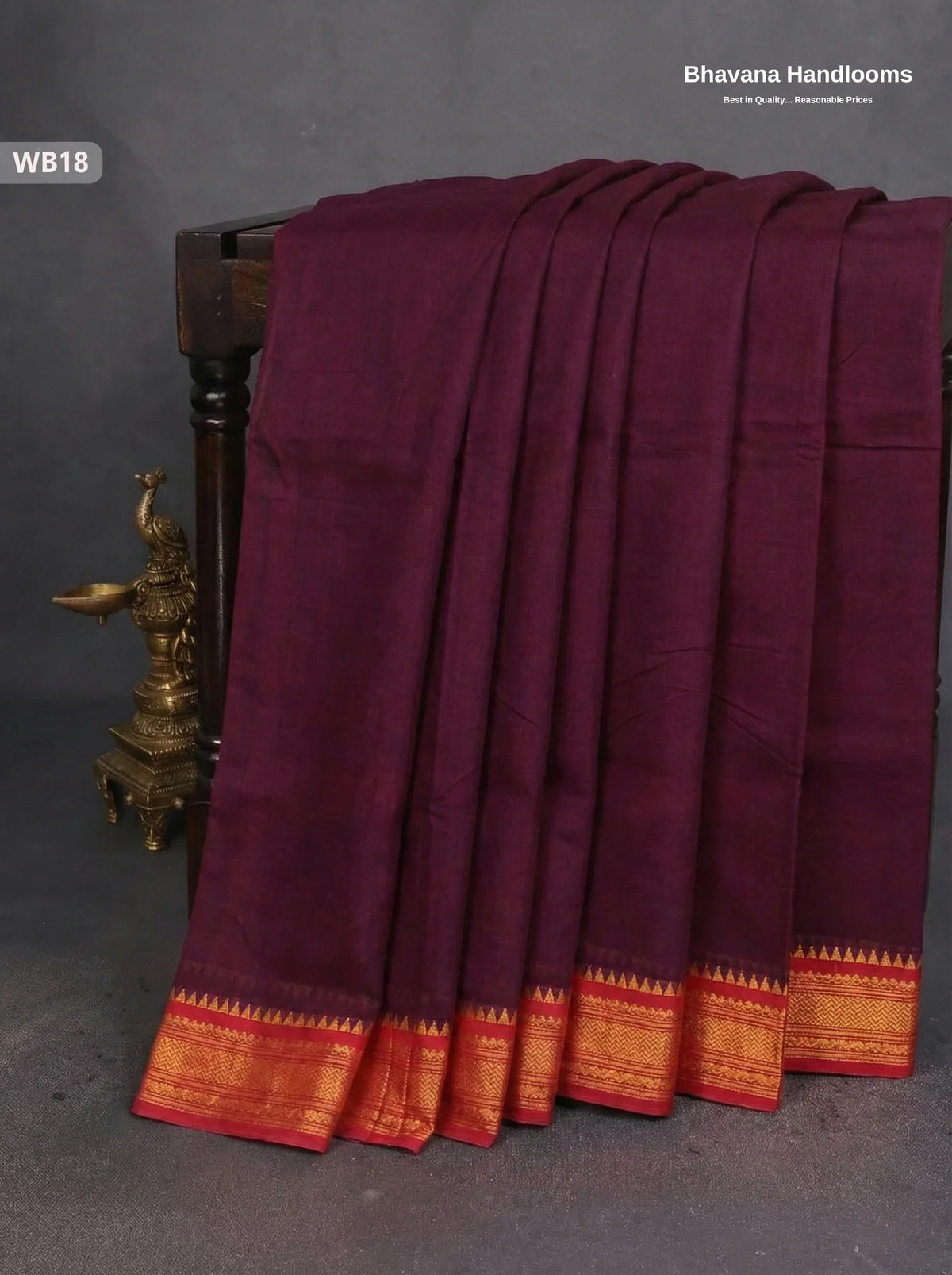 Authentic Kanchi Cotton Handloom Saree – Maroon Colour (Without Blouse)