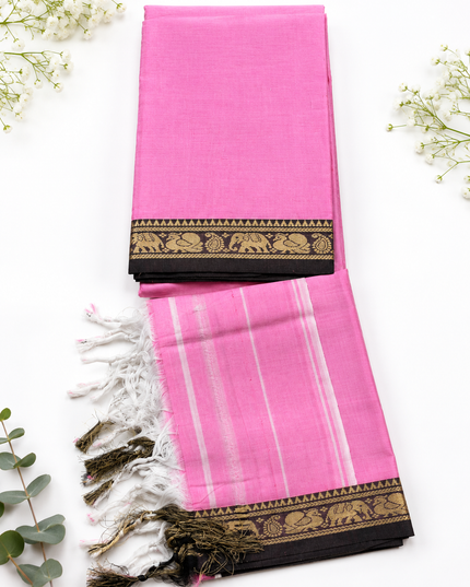 Traditional Wear Narayanpet Mercerised Cotton Dress Material with Pink Colour | Woven Border