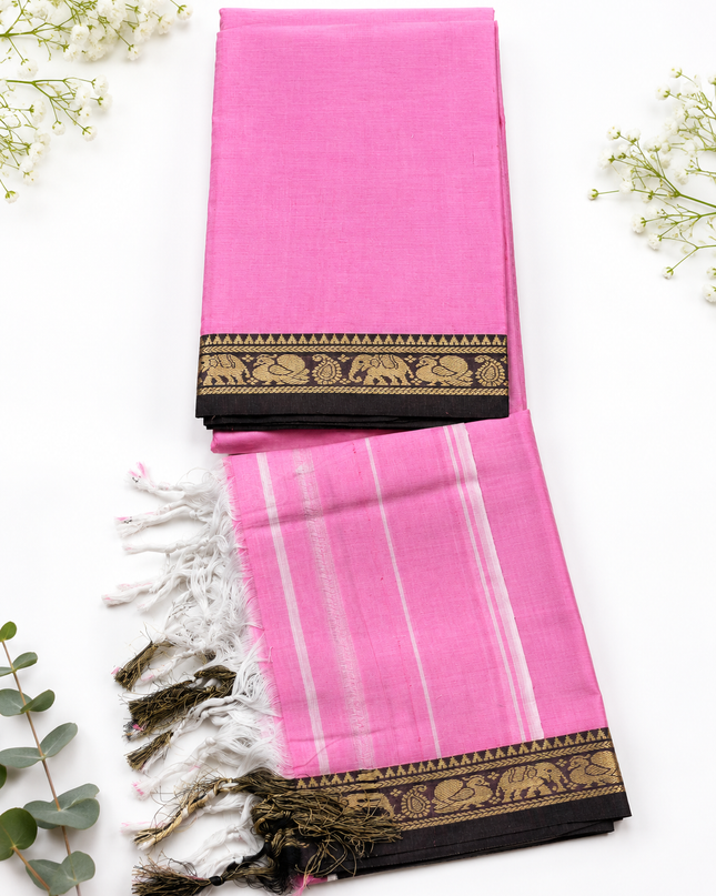 Traditional Wear Narayanpet Mercerised Cotton Dress Material with Pink Colour | Woven Border