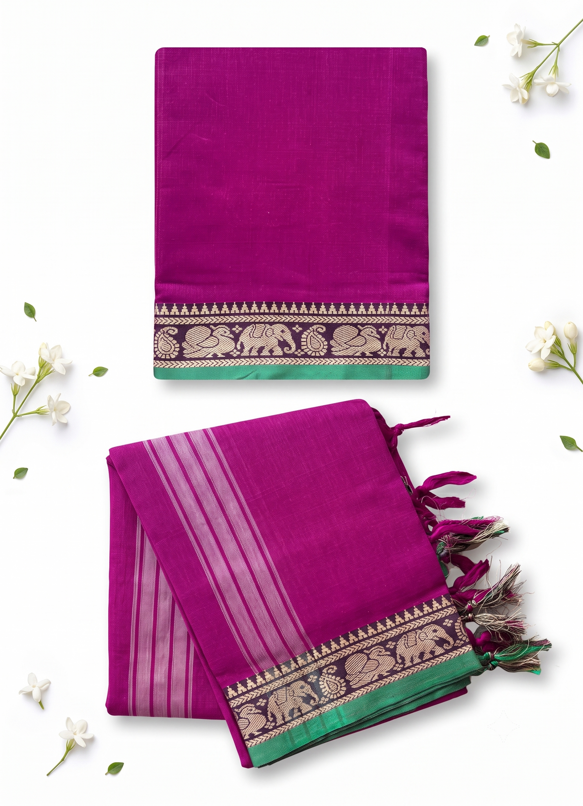 Traditional Wear Narayanpet Mercerised Cotton Dress Material with Magenta Pink Colour | Woven Border