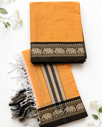 Traditional Wear Narayanpet Mercerised Cotton Dress Material with Peach Orange Colour | Woven Border