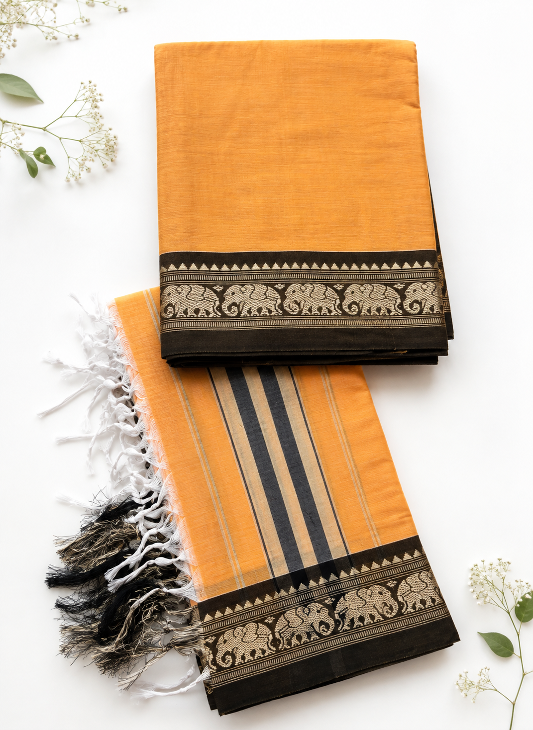 Traditional Wear Narayanpet Mercerised Cotton Dress Material with Peach Orange Colour | Woven Border