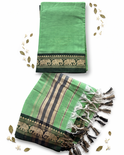 Traditional Wear Narayanpet Mercerised Cotton Dress Material with Mint Green Colour | Woven Border