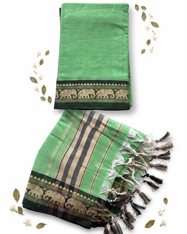 Traditional Wear Narayanpet Mercerised Cotton Dress Material with Mint Green Colour | Woven Border