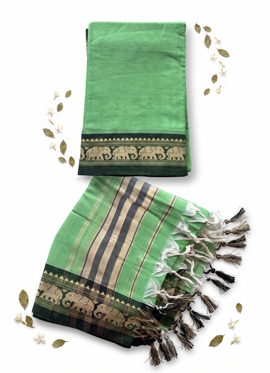 Traditional Wear Narayanpet Mercerised Cotton Dress Material with Mint Green Colour | Woven Border