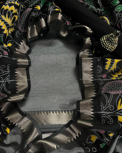 Mangalagiri Semi Pattu Dress Material with Zari Border – Gray Colour