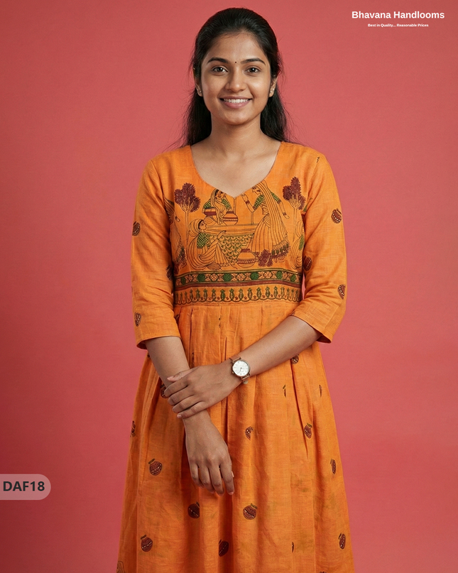 Comfortable Daily Wear Cotton Frock – Orange Colour | Half Lining