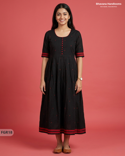 Summer Special Premium Cotton Handloom Frock with Woven Design | Black Colour