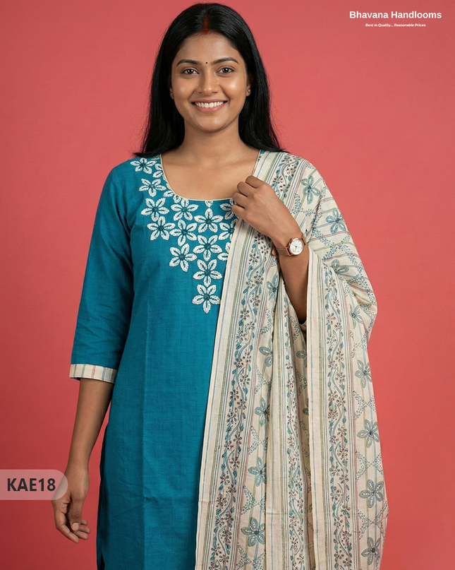 Readymade Cotton Kurti Set in Sea Green with Mirror Finishing Design