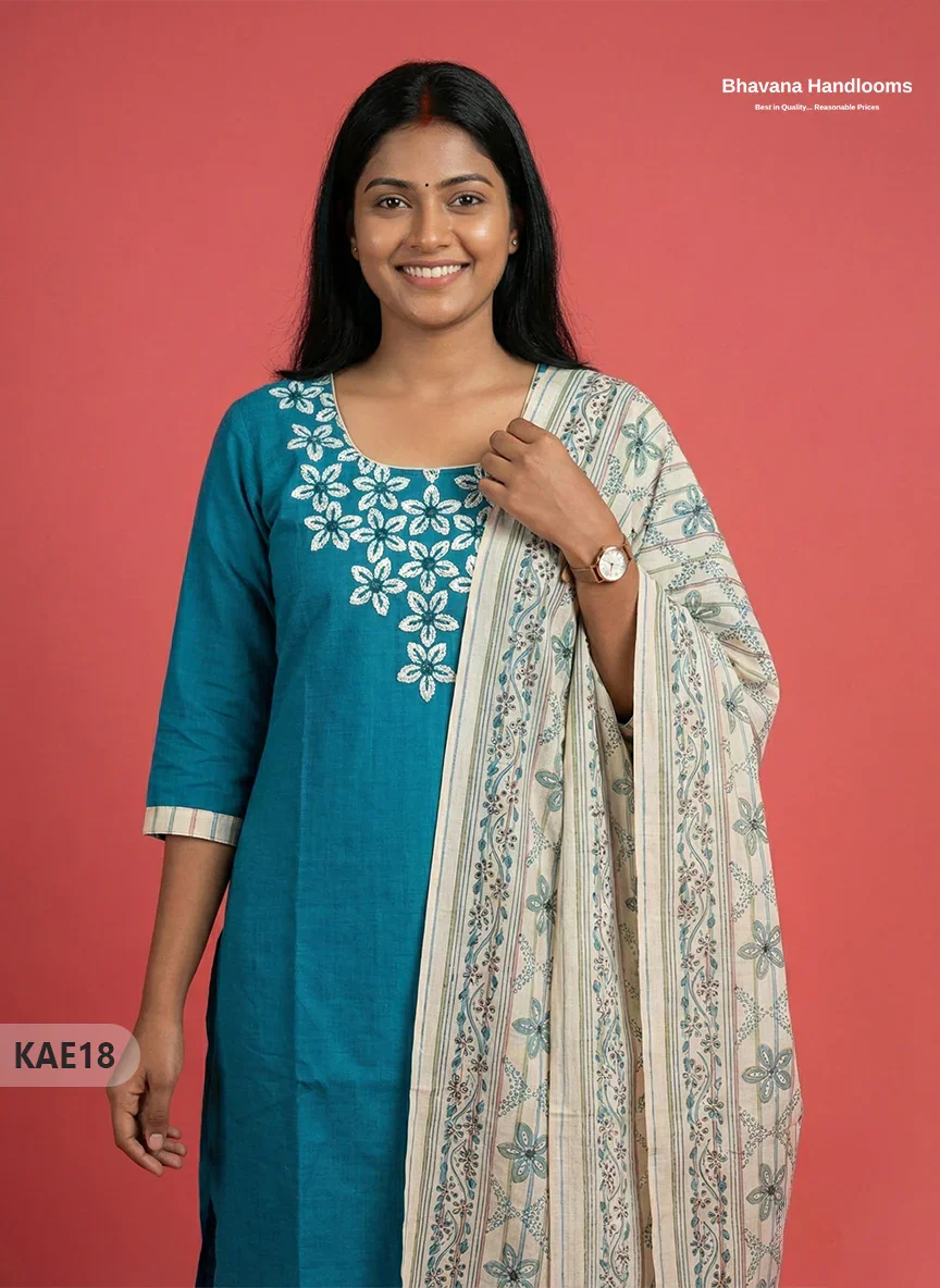 Readymade Cotton Kurti Set in Sea Green with Mirror Finishing Design