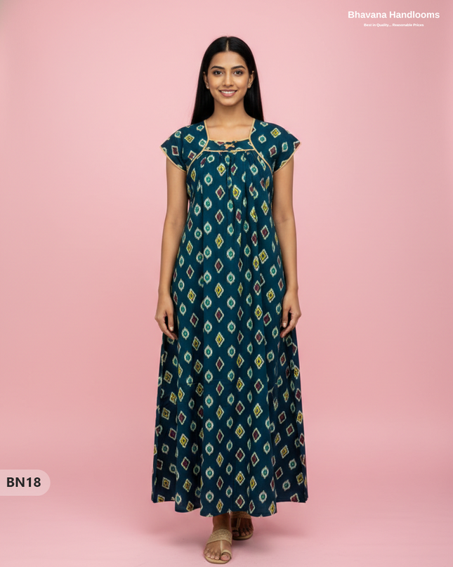 Cotton Printed Nighties | Comfortable Free Size Nightwear for Women