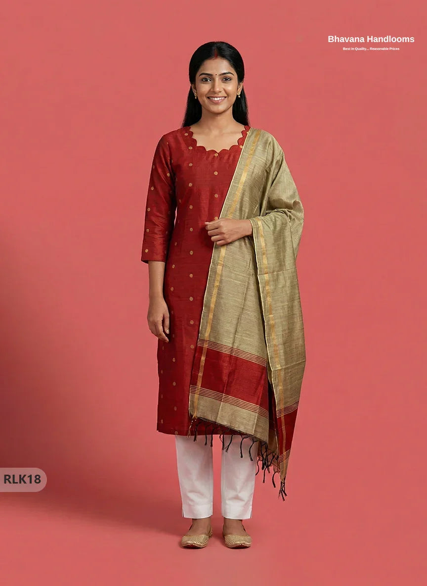 Raw Silk 2PC Set in Red Colour | Top & Dupatta Only Ethnic Wear