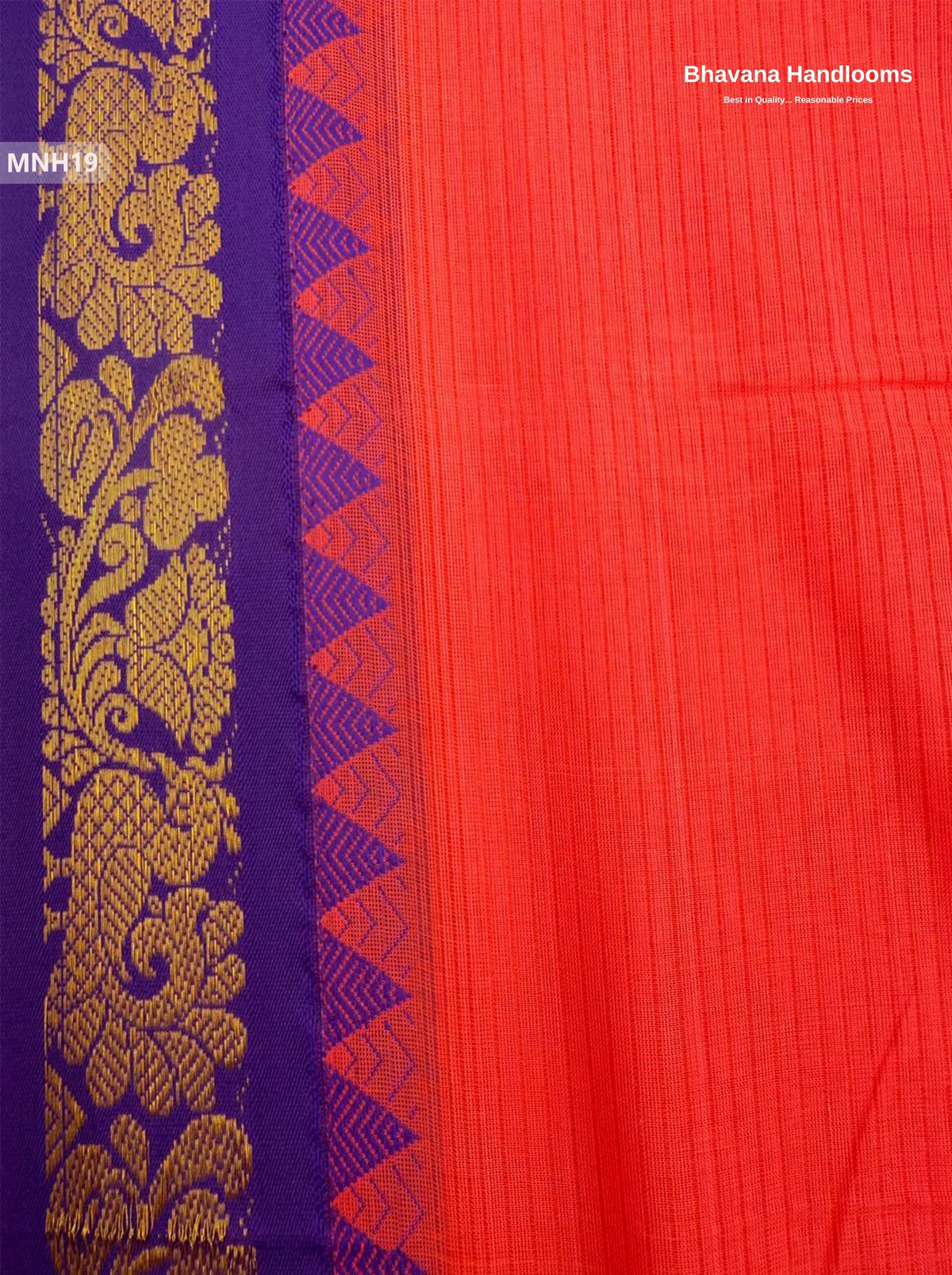 Mini Gadwal Cotton Saree in Red with Small Zari Border | Without Blouse