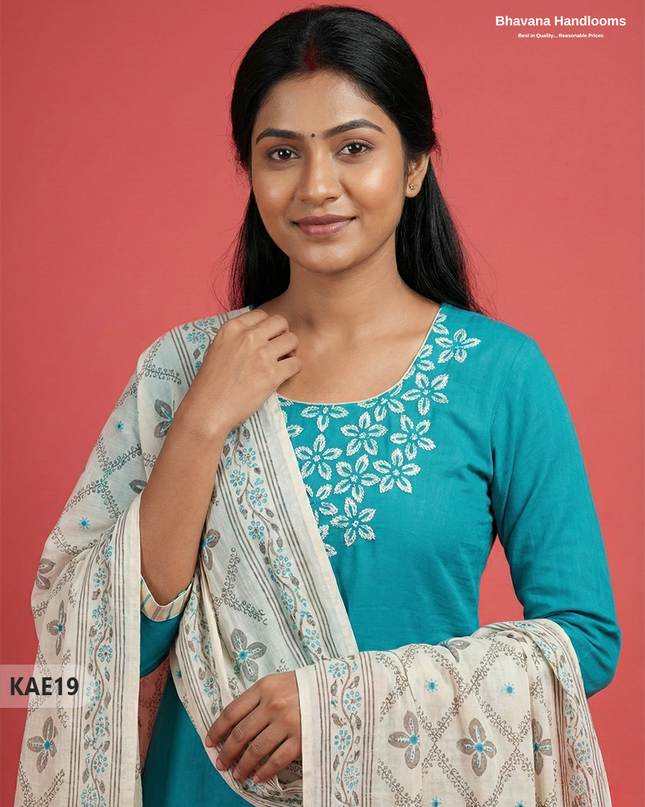 Readymade Cotton Kurti Set in Sky Blue with Mirror Finishing Design
