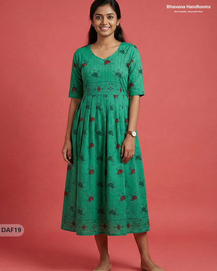 Comfortable Daily Wear Cotton Frock – Green Colour | Half Lining