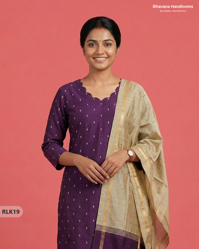 Raw Silk 2PC Set in Purple Colour | Top & Bottom Only Ethnic Wear