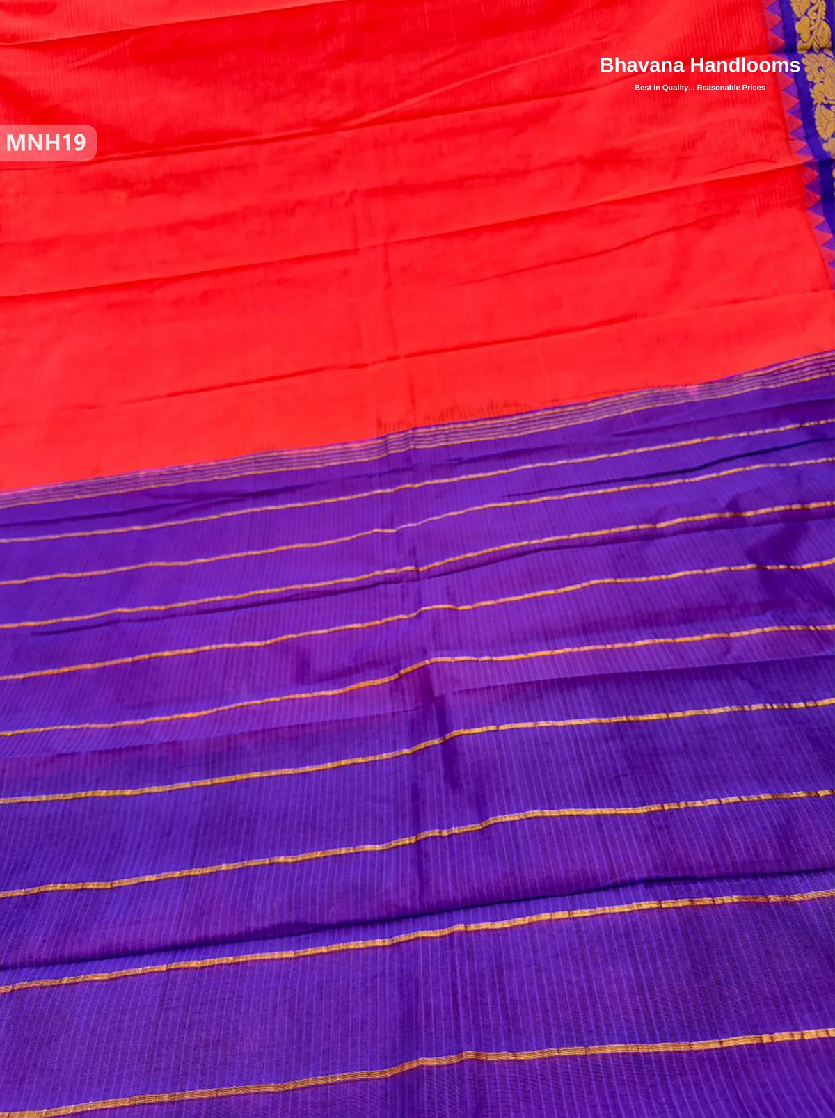 Mini Gadwal Cotton Saree in Red with Small Zari Border | Without Blouse